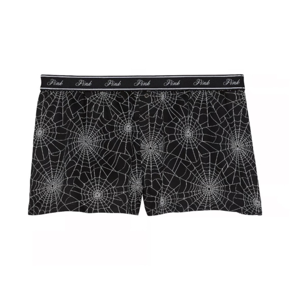 NWT Victoria's Secret PINK TENCEL Boxy Pajama Shorts Boxers Black Spider Web XS
